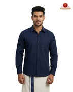 Premium Classic  Men's Cotton Shirt And Dhoti Set - Navy Blue