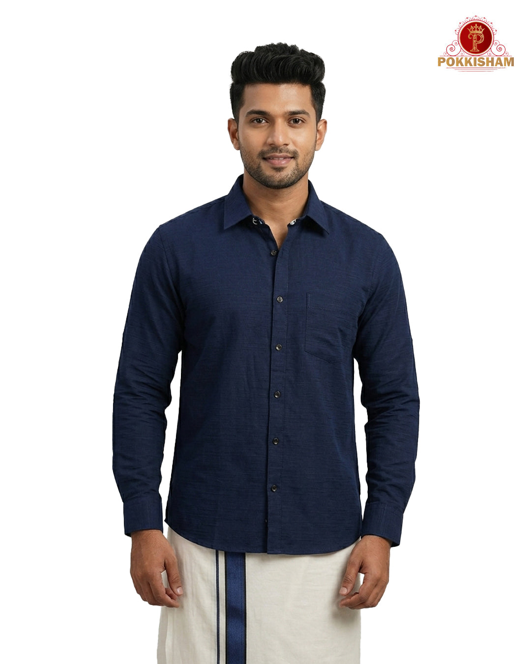 Premium Classic  Men's Cotton Shirt And Dhoti Set - Navy Blue