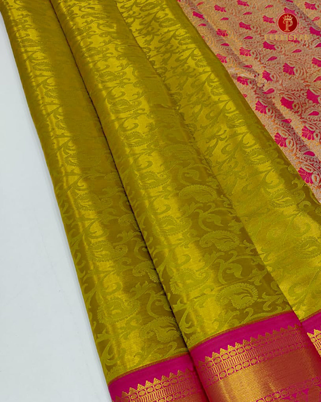 Kanchipuram Pure Silk Tissue Handloom Premium Saree - Mango Yellow Colour
