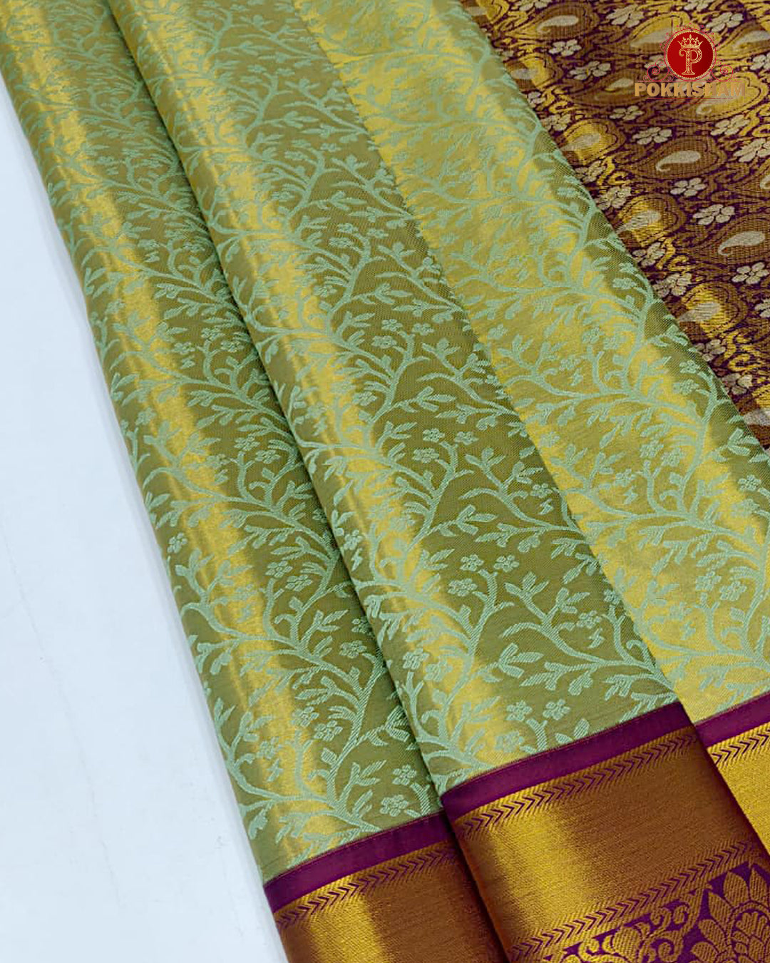 Kanchipuram Pure Silk Tissue Handloom Premium Saree - Pistha Green Colour