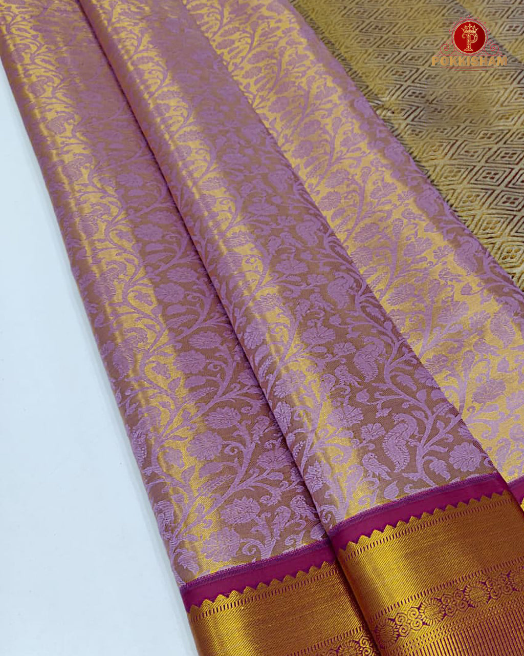 Kanchipuram Pure Silk Tissue Handloom Premium Saree - Violet  Colour