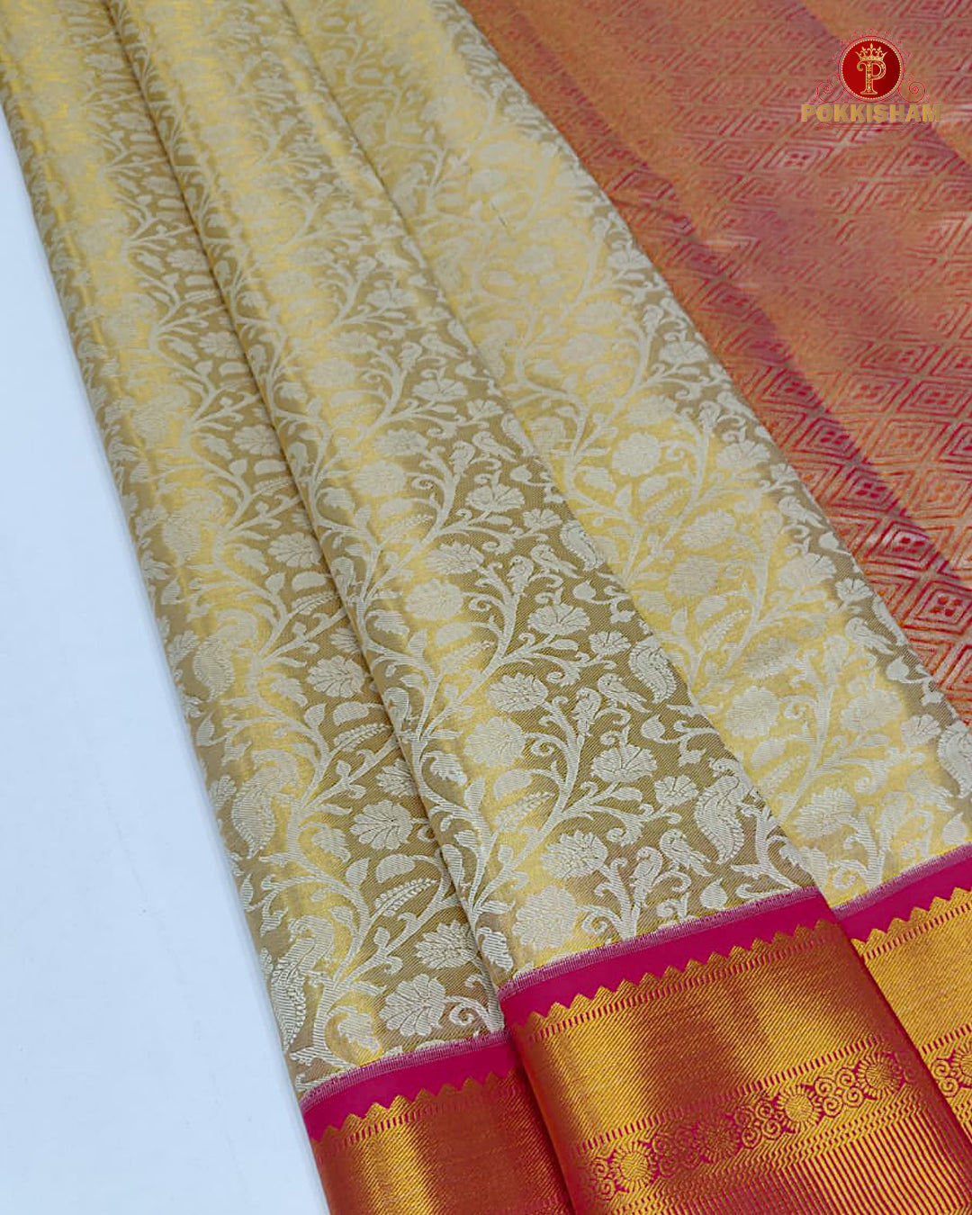 Kanchipuram Pure Silk Tissue Handloom Premium Saree - Biscut  Colour