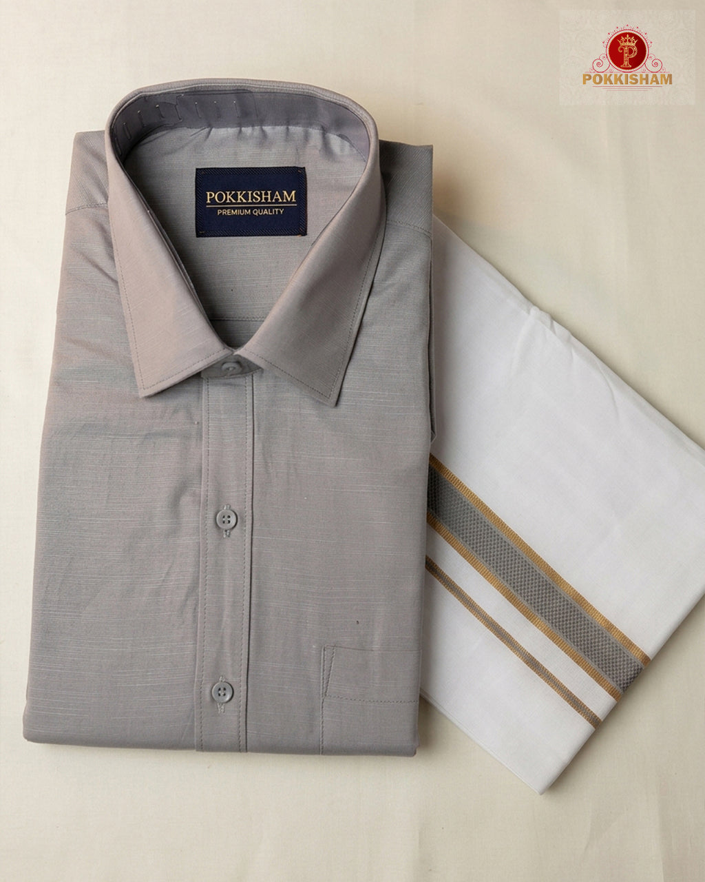 Premium Classic  Men's Cotton Shirt And Dhoti Set - Grey