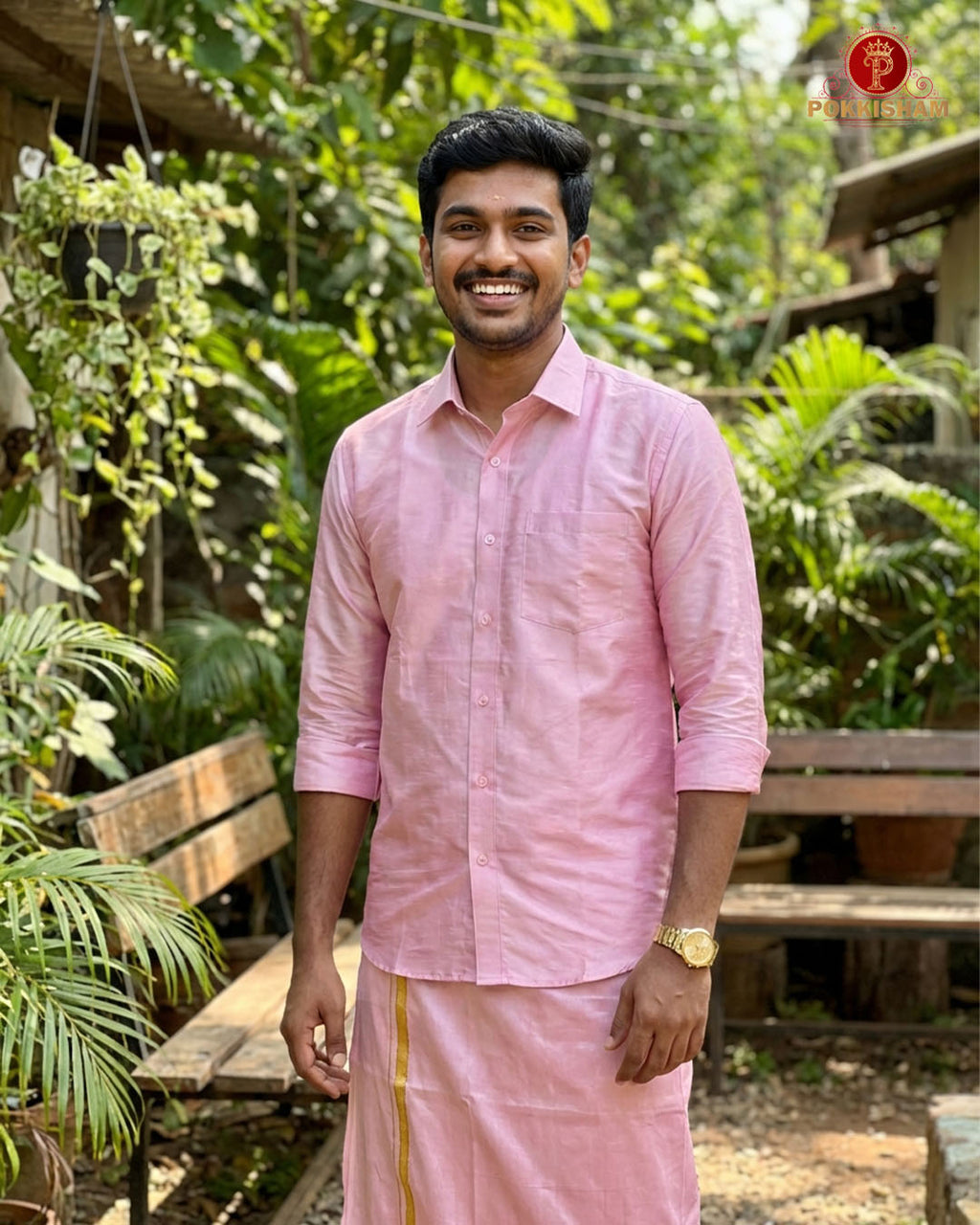 Art Silk Dhoti Set with Gold Zari -   Pink Rose