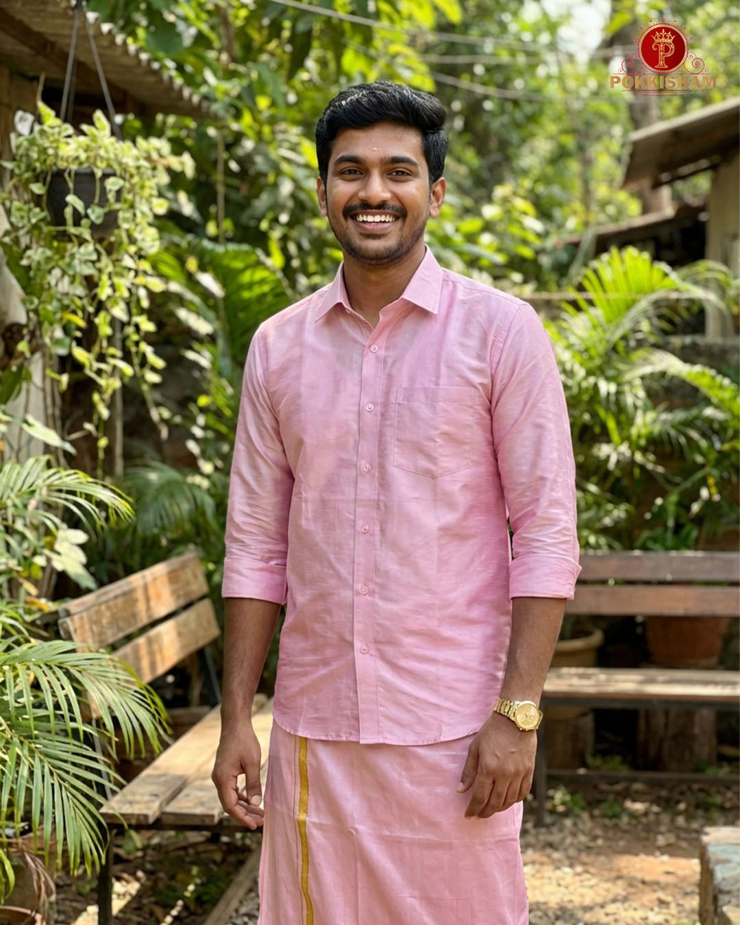 Art Silk Dhoti Set with Gold Zari -   Pink Rose