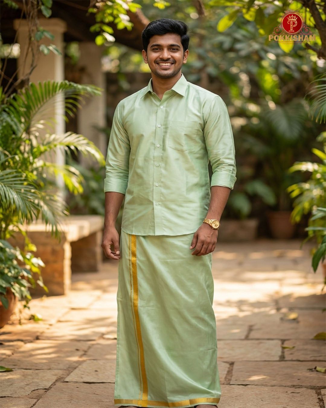 Premium Silk Dhoti Set with Gold Zari -   Marine Grey