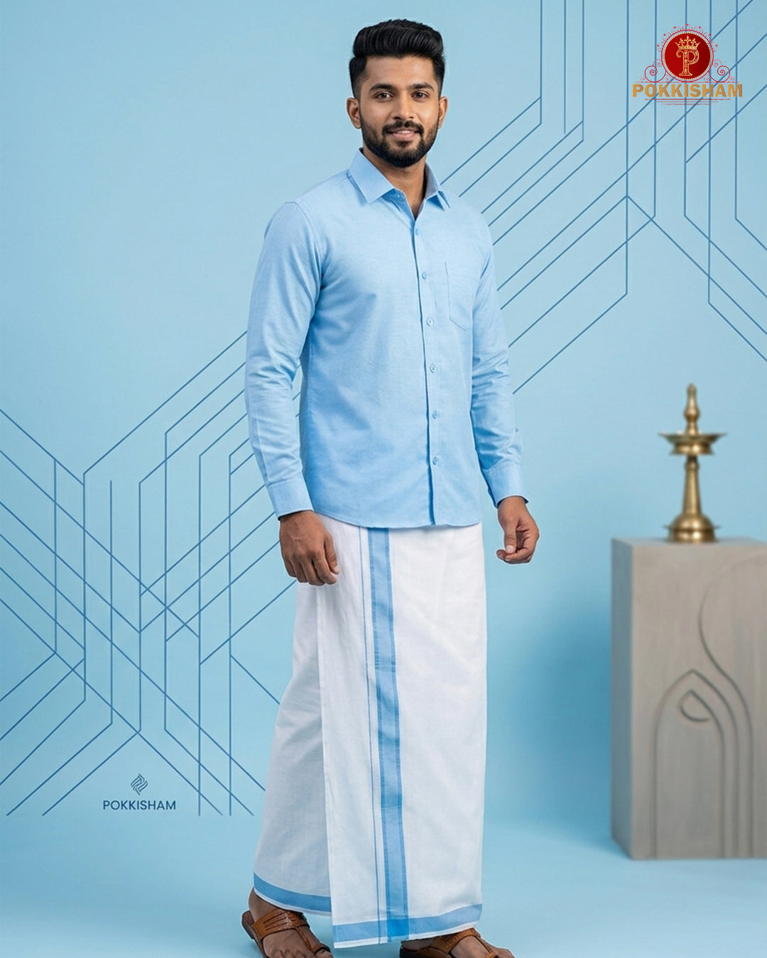 Premium Classic Men's Cotton Shirt And Dhoti Set -Sky Blue