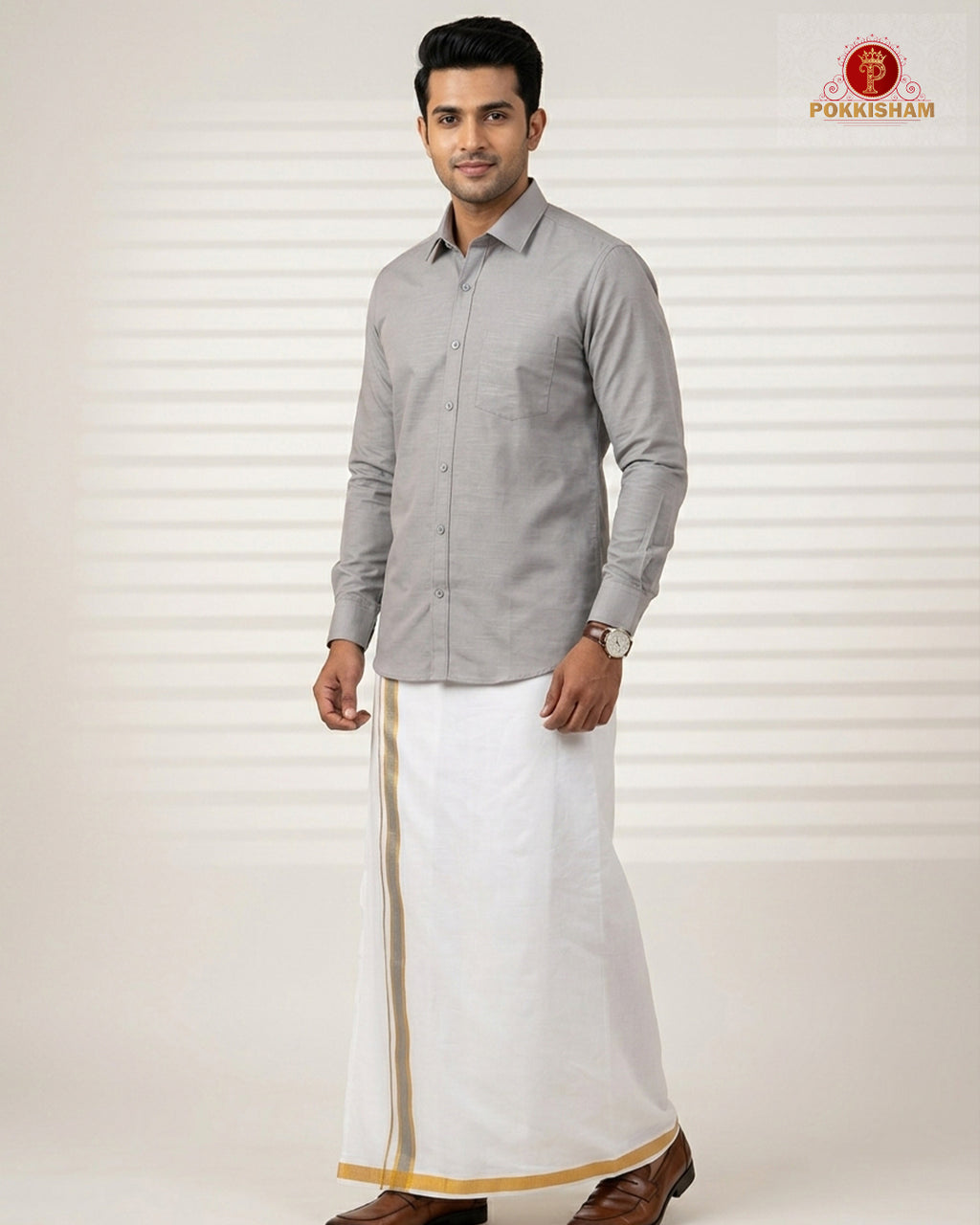 Premium Classic  Men's Cotton Shirt And Dhoti Set - Grey