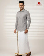Premium Classic  Men's Cotton Shirt And Dhoti Set - Grey