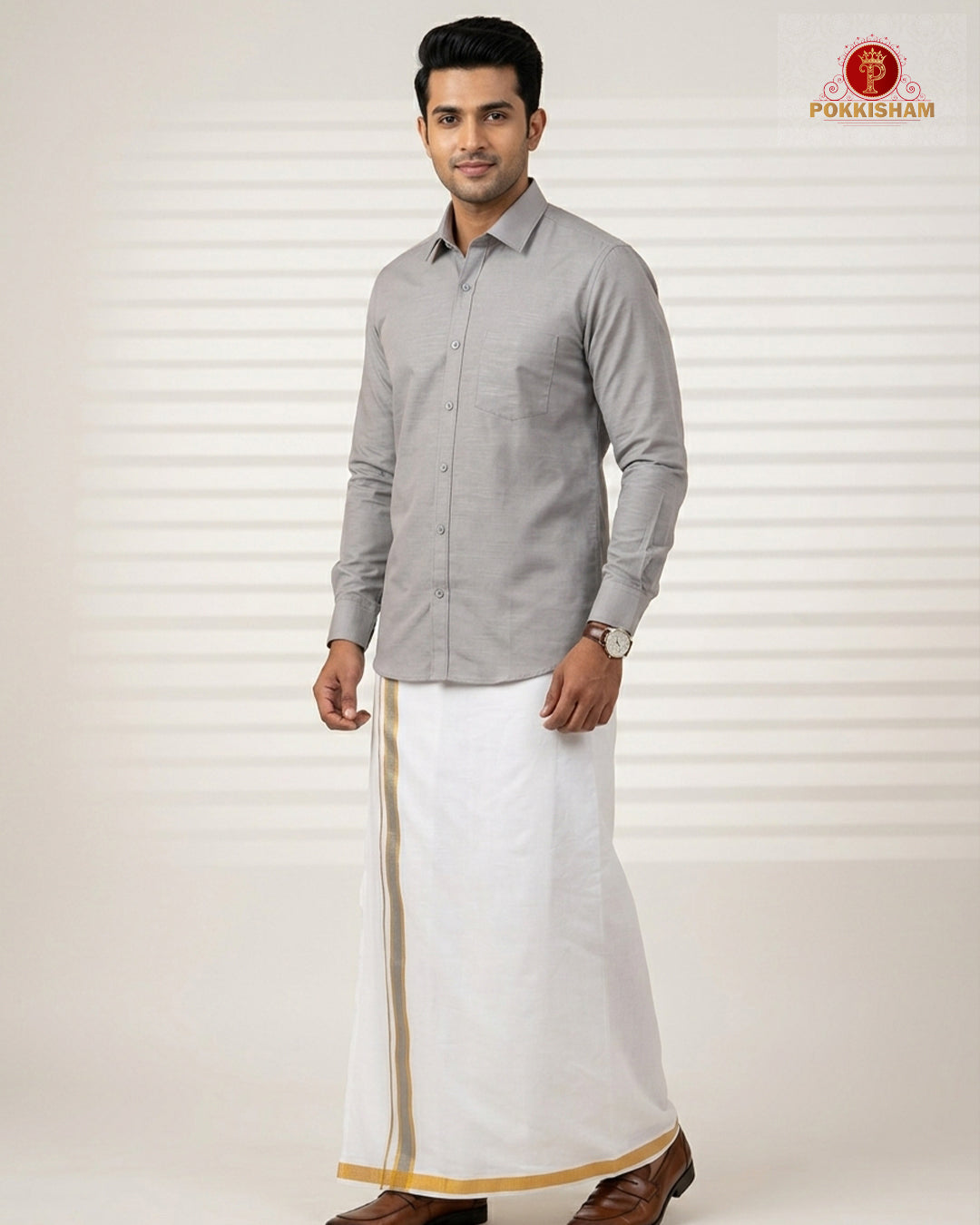 Premium Classic  Men's Cotton Shirt And Dhoti Set - Grey