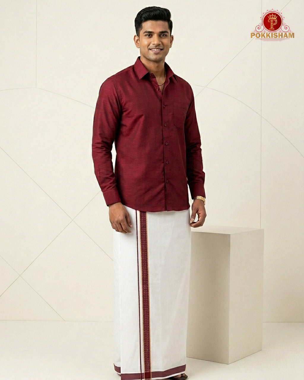 Premium Classic  Men's Cotton Shirt And Dhoti Set - Maroon
