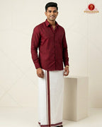 Premium Classic  Men's Cotton Shirt And Dhoti Set - Maroon