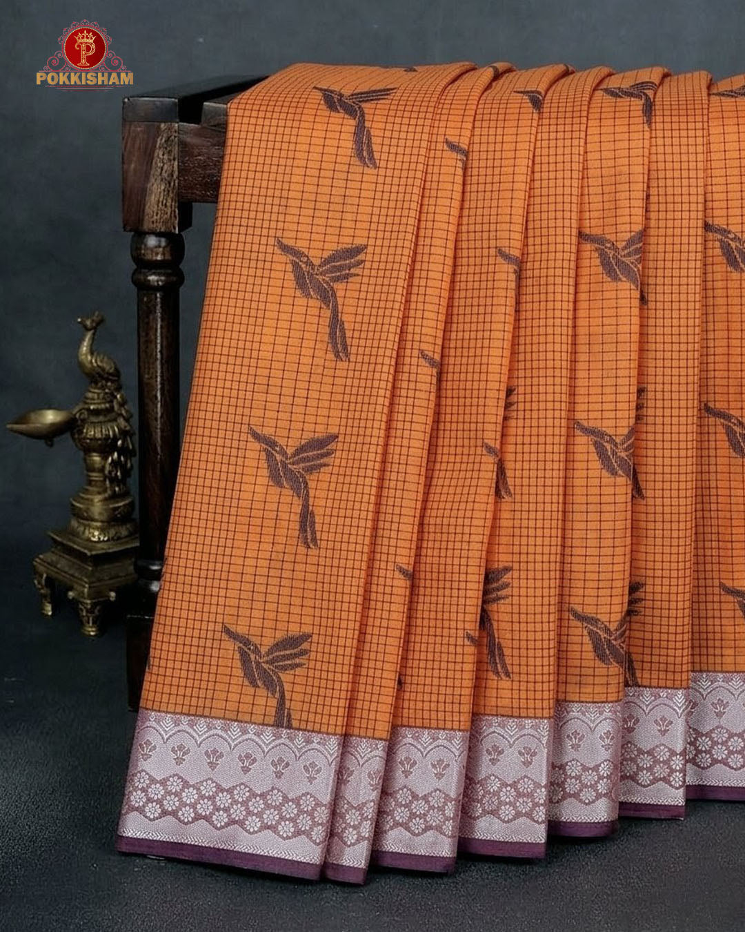 "The Professional 100% Cotton " or "Office & Daylong Comfort Sarees." -  Peach-Orange Colour