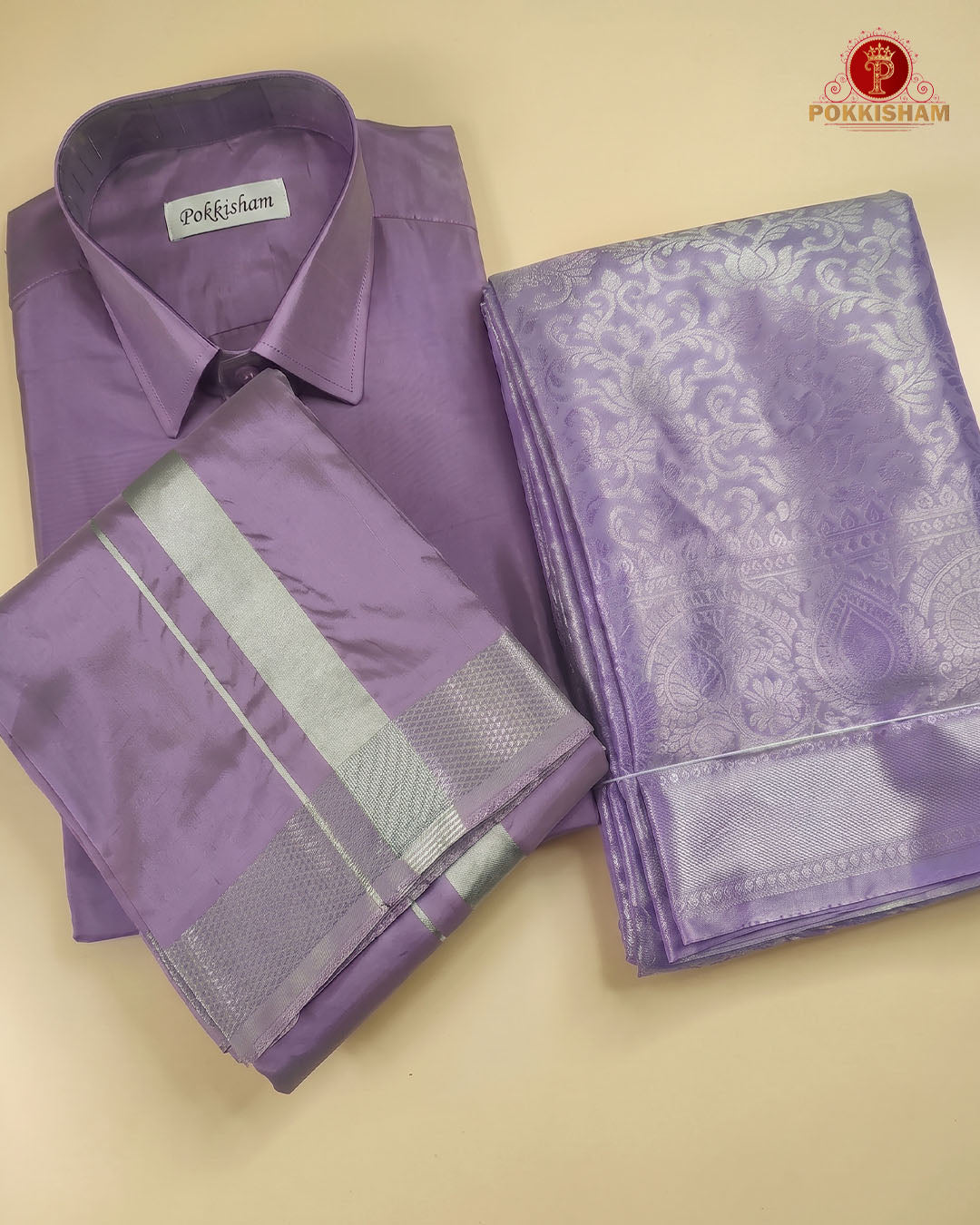 Premium Silk Couple Combo Set with Colour Zari - Dark Lavender