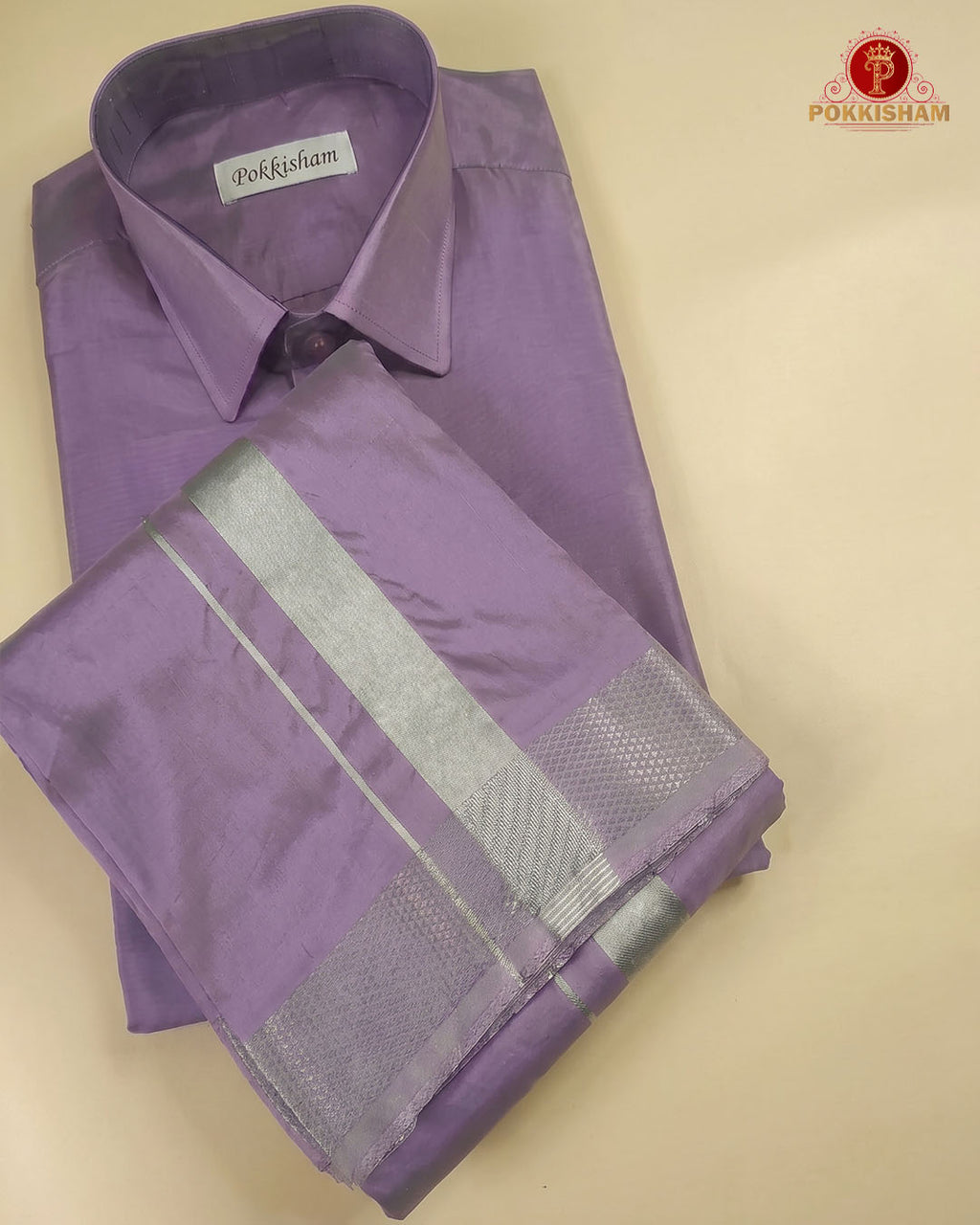 Premium Silk Couple Combo Set with Colour Zari - Dark Lavender