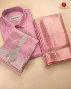 Premium Silk Couple Combo Set with Colour Zari - Pink Rose