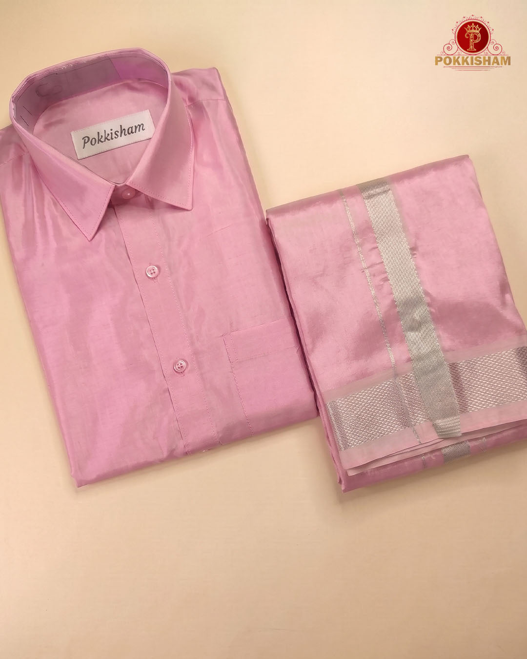 Premium Silk Couple Combo Set with Colour Zari - Pink Rose