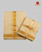 Wedding Silk Dhoti Set with Gold Zari  -  Biscut
