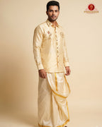 Luxury Aari Work Wedding Silk Dhoti Set - (HandCrafted)