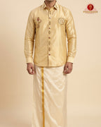 Luxury Aari Work Wedding Silk Dhoti Set - (HandCrafted)