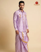 Luxury Aari Work Wedding Silk Dhoti Set - (HandCrafted)