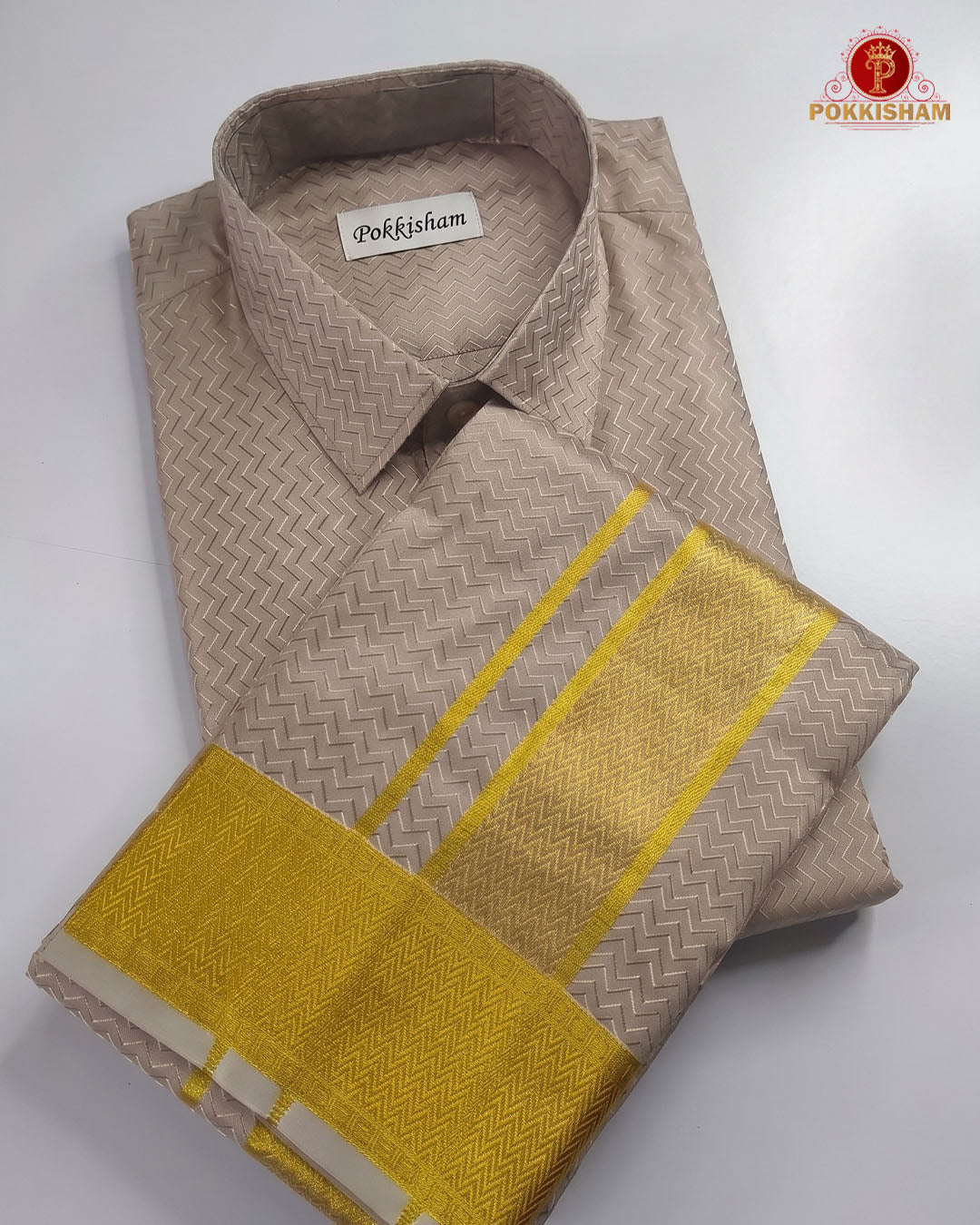 Laxury Wedding Embossed Men's Dhoti Set - Grey