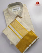 Laxury Wedding Embossed Men's Dhoti Set - White