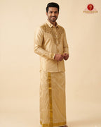 Luxury Aari Work Wedding Silk Dhoti Set - (HandCrafted)