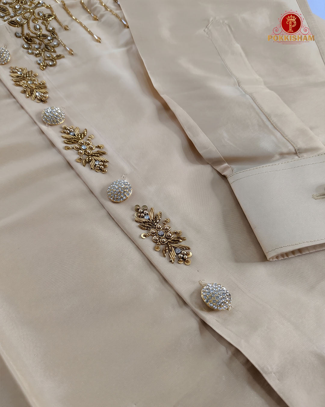 Luxury Aari Work Wedding Silk Dhoti Set - (HandCrafted)