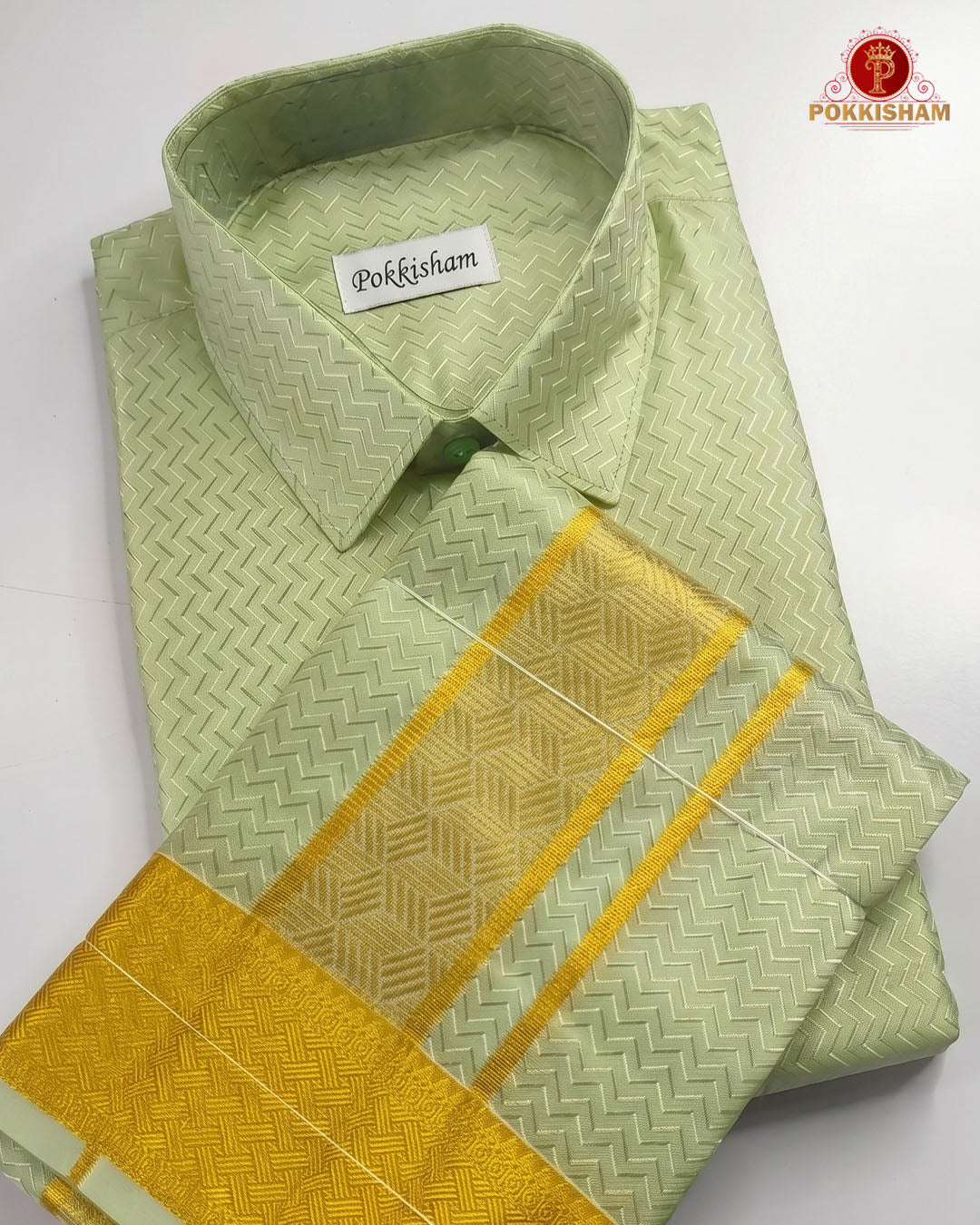 Laxury Wedding Embossed Men's Dhoti Set - Marine Green