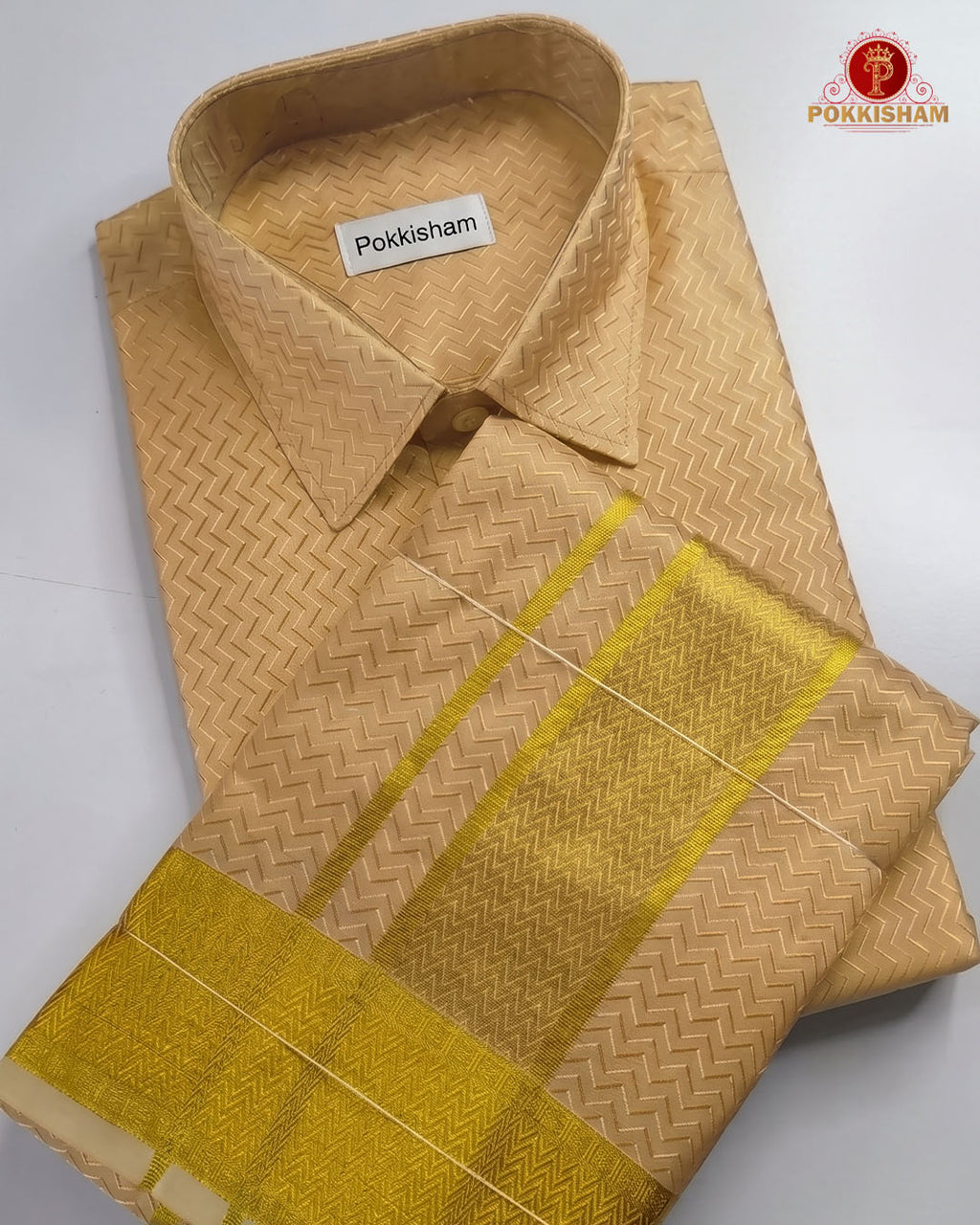 Laxury Wedding Embossed Men's Dhoti Set - Sandal