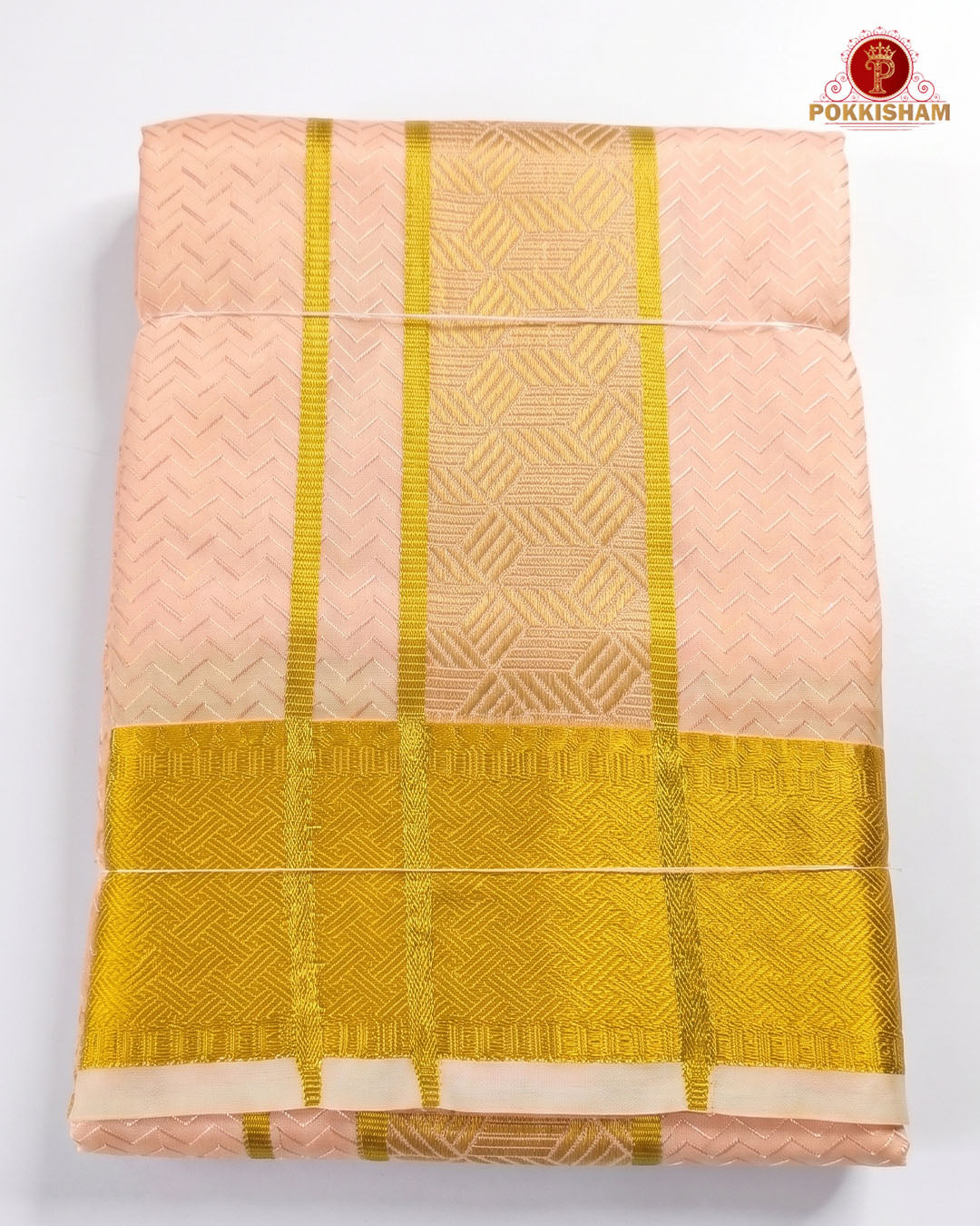 Laxury Wedding Embossed Men's Dhoti Set - Peach