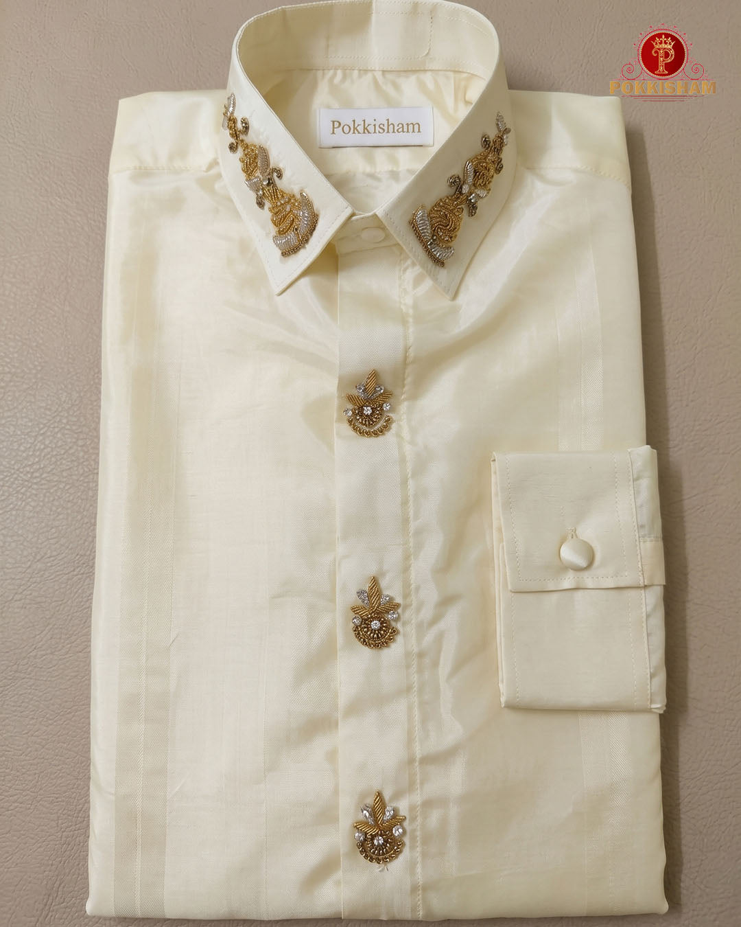 Luxury Aari Work Wedding Silk Dhoti Set - (HandCrafted) "Peacock"