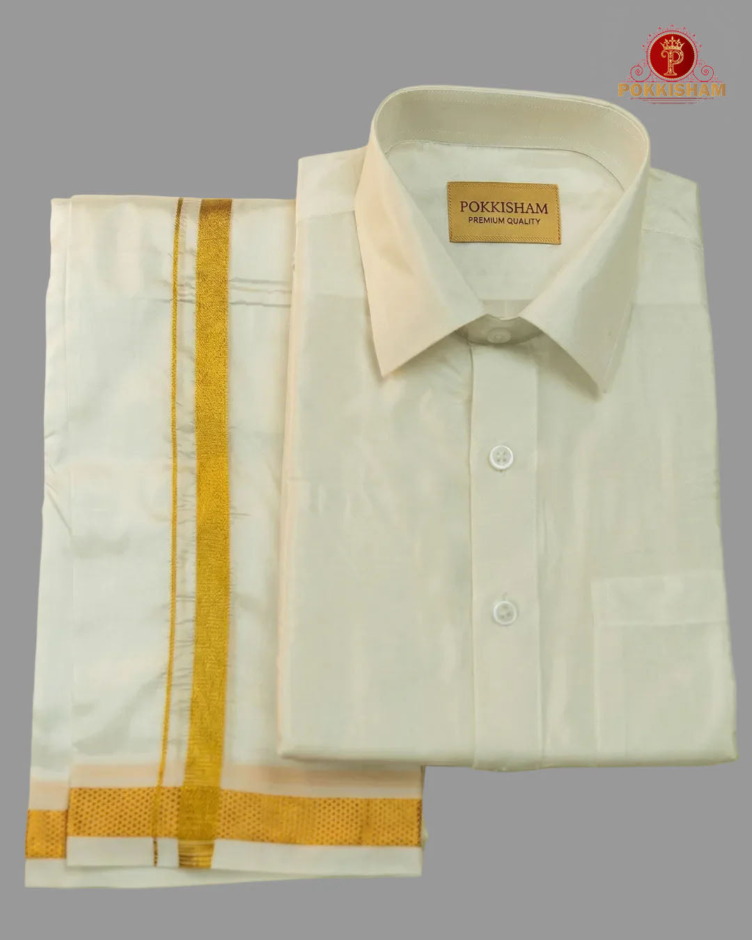 Wedding Silk Dhoti Set with Gold Zari  -  white