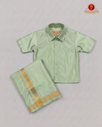 Kids Premium Silk Dhoti Set with Gold Zari -  Marine Grey