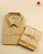 Art Silk Dhoti Set with Gold Zari - Biscut