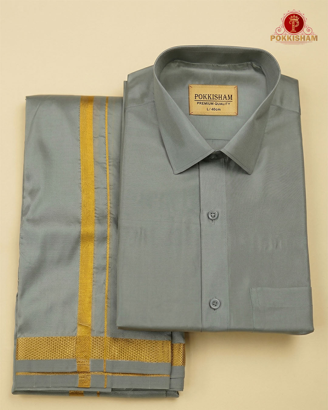 Art Silk Dhoti Set with Gold Zari - Stell Grey