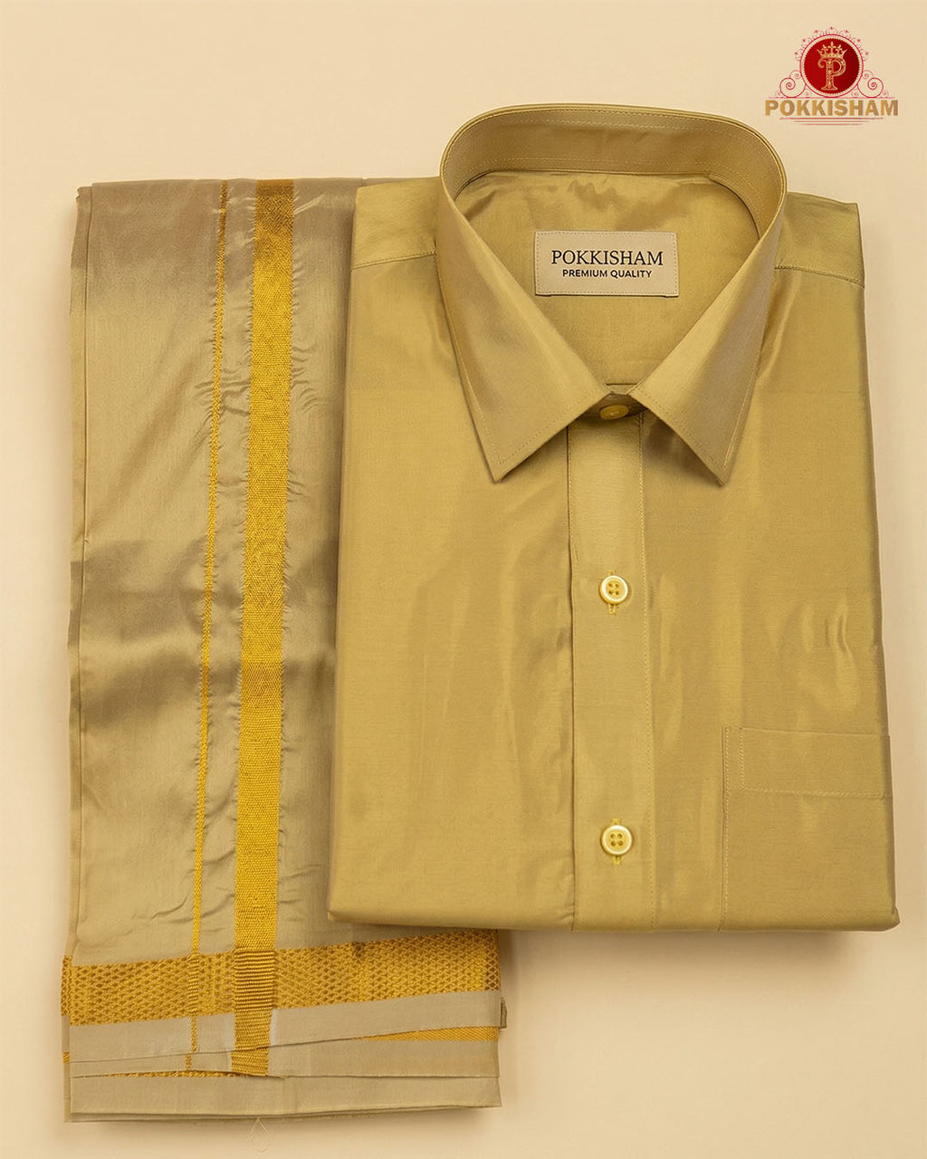 Art Silk Dhoti Set with Gold Zari - Gold