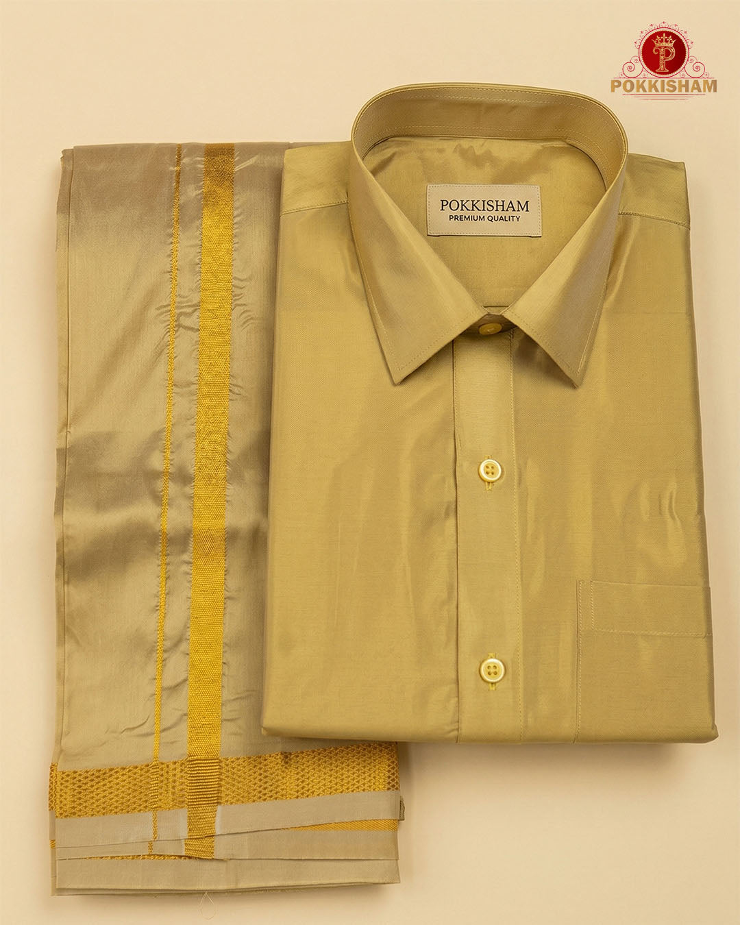 Art Silk Dhoti Set with Gold Zari - Gold