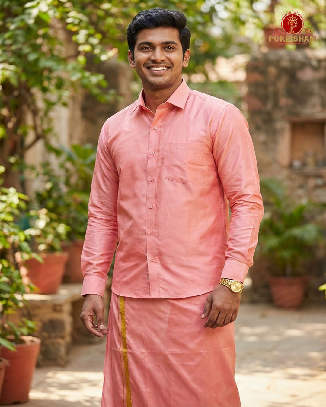 Premium Art Silk Shirt Only  -  Pinkish Peach