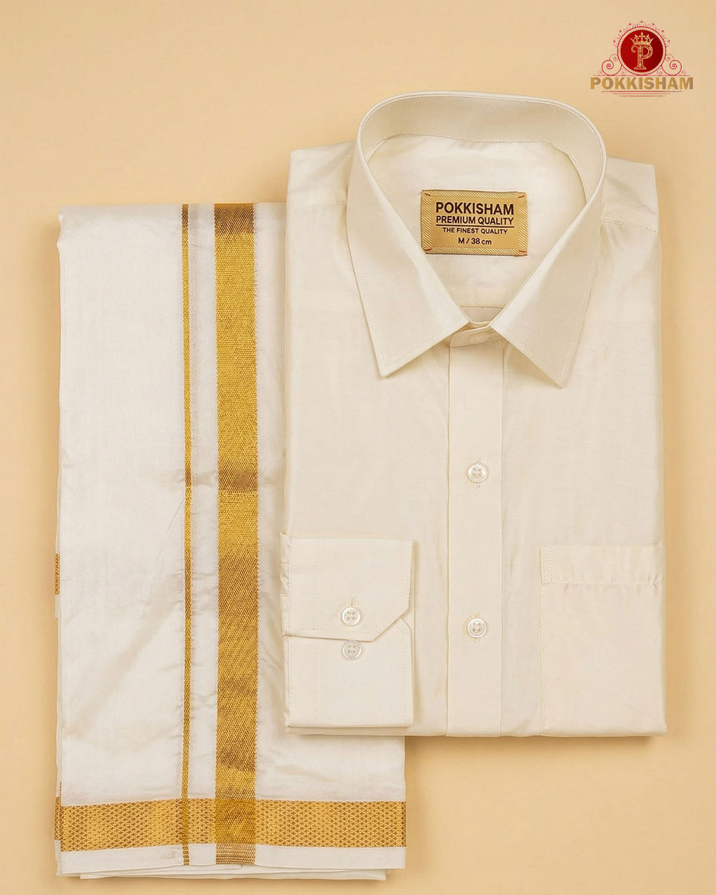 Art Silk Dhoti Set with Gold Zari - Cream