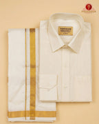 Art Silk Dhoti Set with Gold Zari - Cream