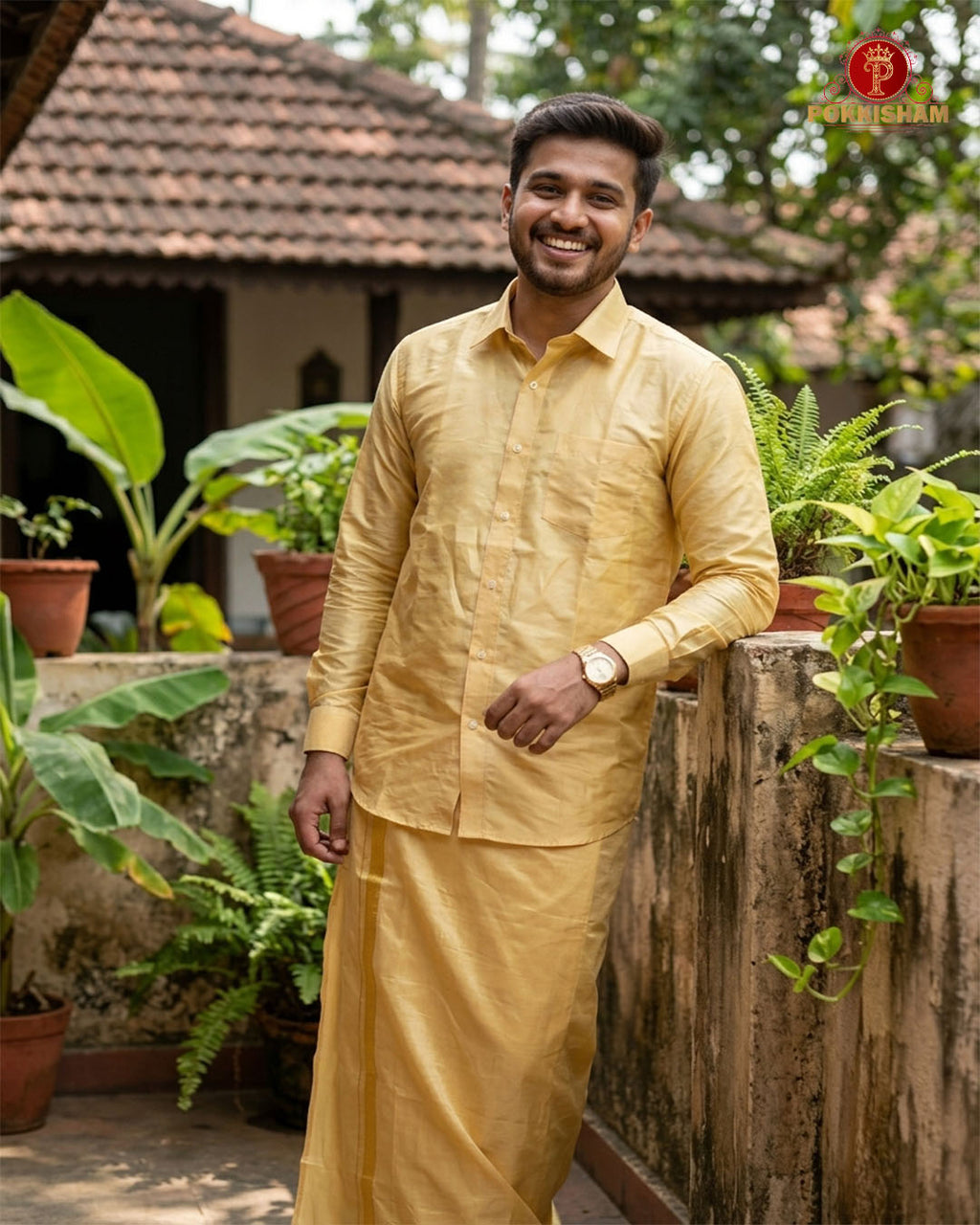 Art Silk Dhoti Set with Gold Zari -   Mango