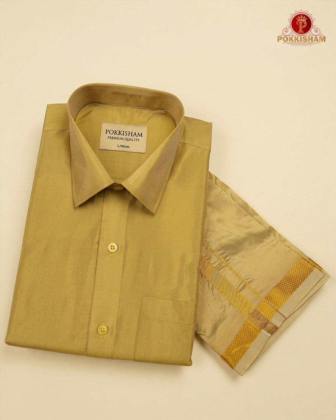 Art Silk Dhoti Set with Gold Zari - Gold