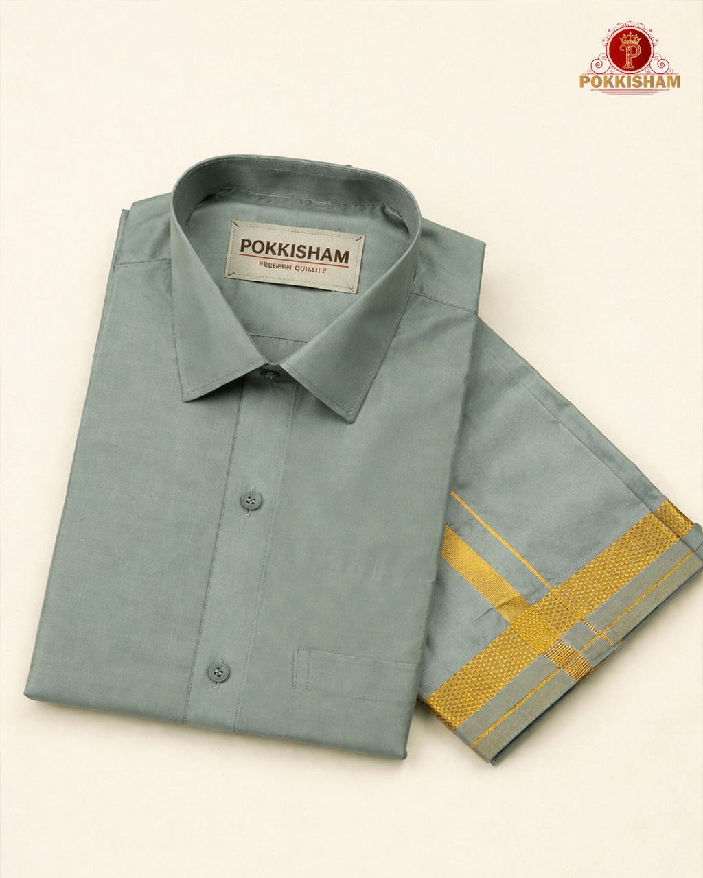 Art Silk Dhoti Set with Gold Zari - Stell Grey
