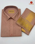 Wedding Pure Silk  Mens shirt and Dhotis Set  -  Copper