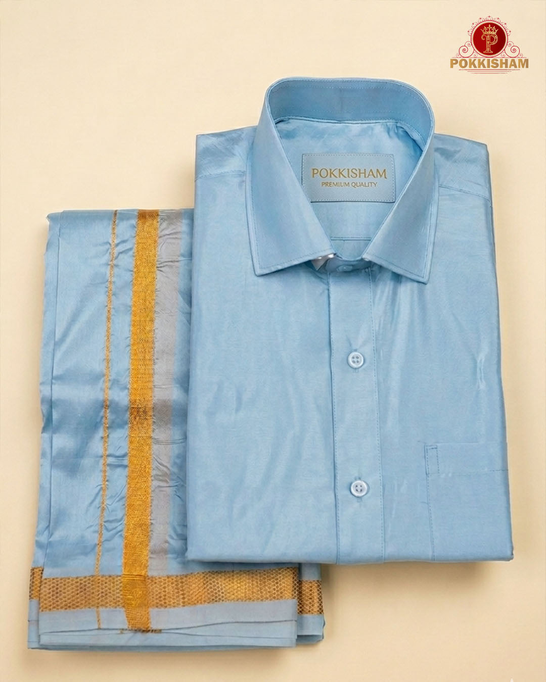 Art Silk Dhoti Set with Gold Zari -  Sky Blue