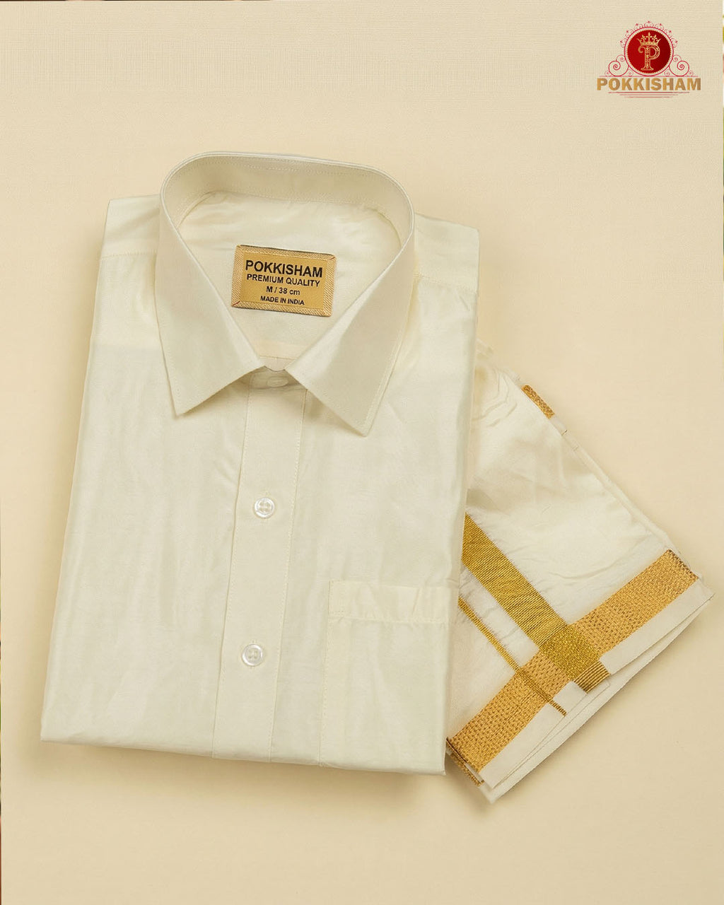 Art Silk Dhoti Set with Gold Zari - Cream