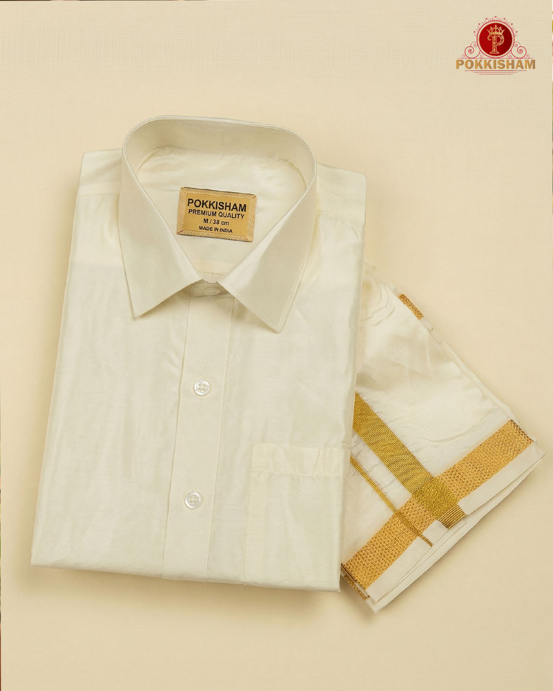 Art Silk Dhoti Set with Gold Zari - Cream