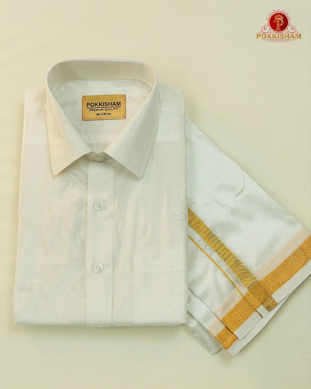 Art Silk Dhoti Set with Gold Zari -  white